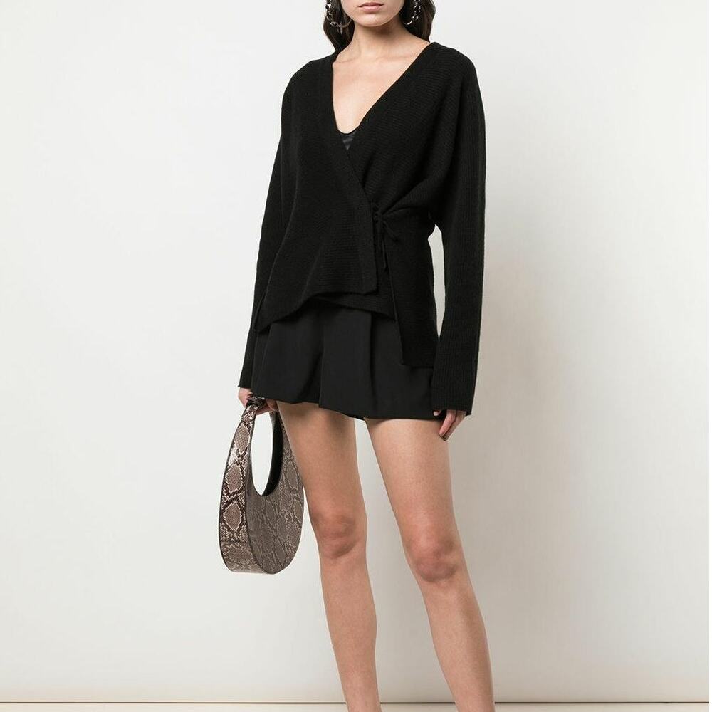 VINCE Wool Cashmere Wrap Cardigan - Black - Size Small